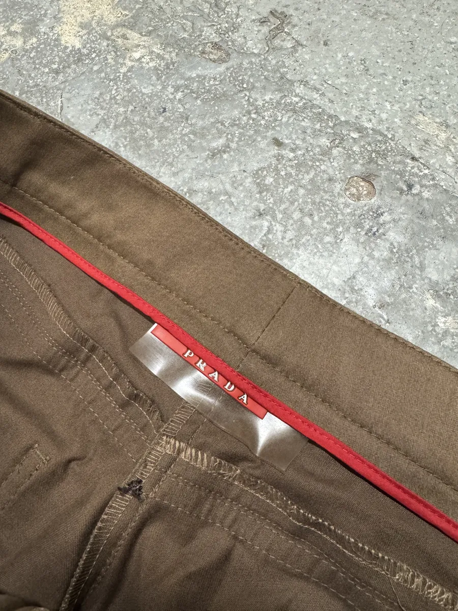 2000s Prada Hybrid Brown Leather Structured Lines Zip Pants - Image 4