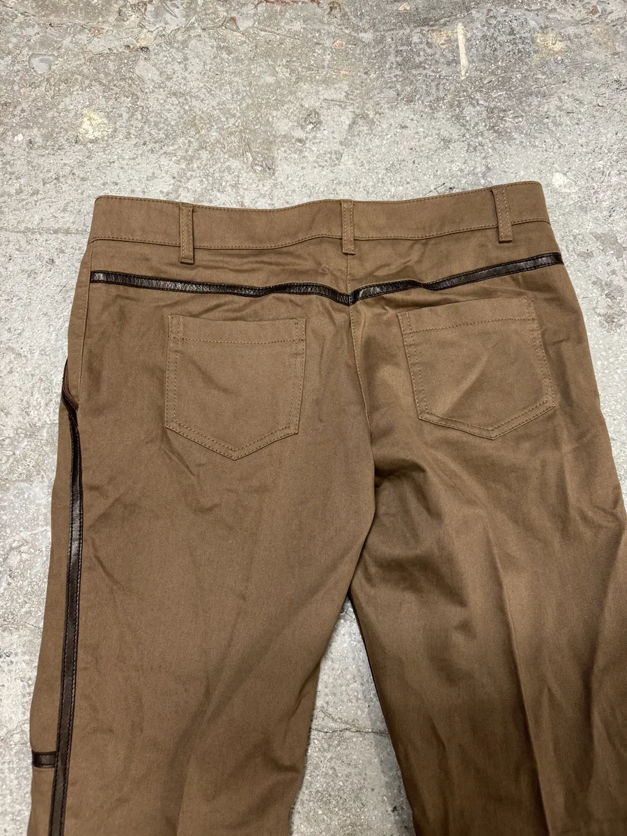2000s Prada Hybrid Brown Leather Structured Lines Zip Pants - Image 7