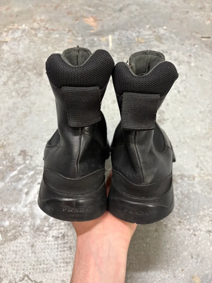 2000s Prada Hybrid Leather Black Boots - Image 7