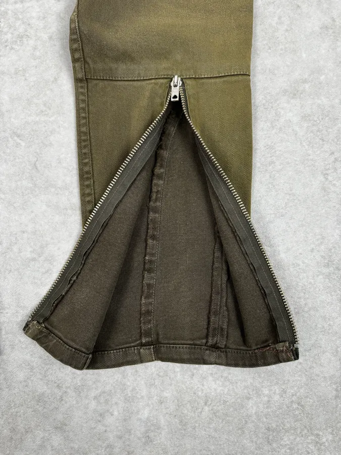 2000s Prada Khaki Green Zip Slim Pants - Image 9