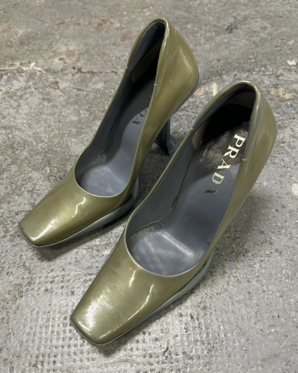 2000s Prada Khaki Heels Shoes - Image 3