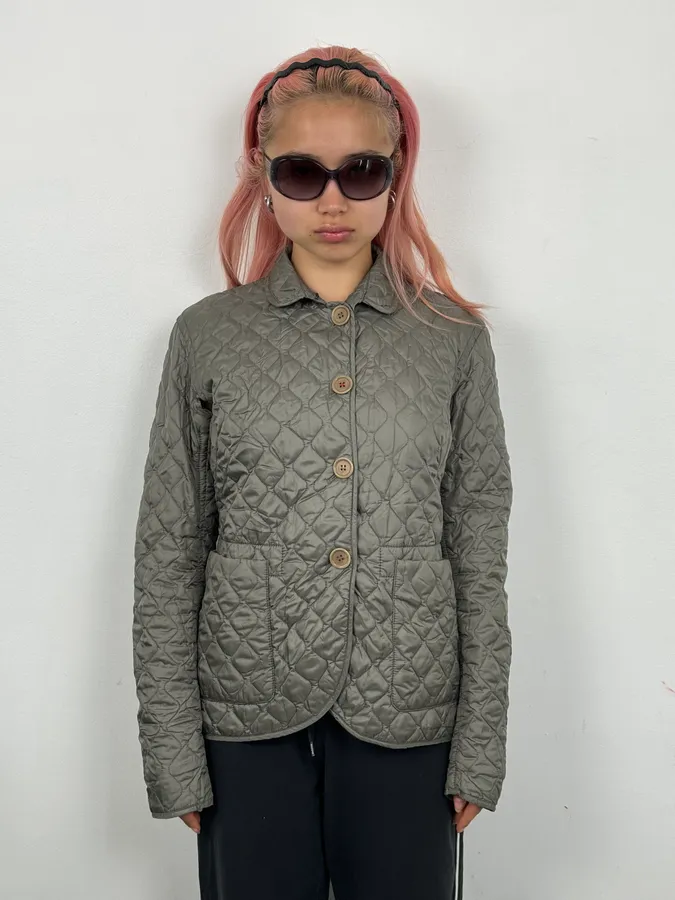 2000s Prada Khaki Nylon Quilted Puffer Jacket - Image 2