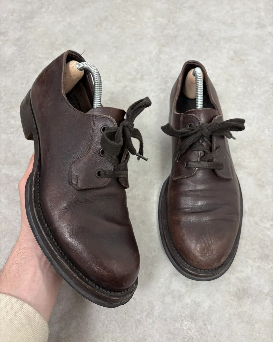 2000s Prada Lace-Up Brown Leather Shoes