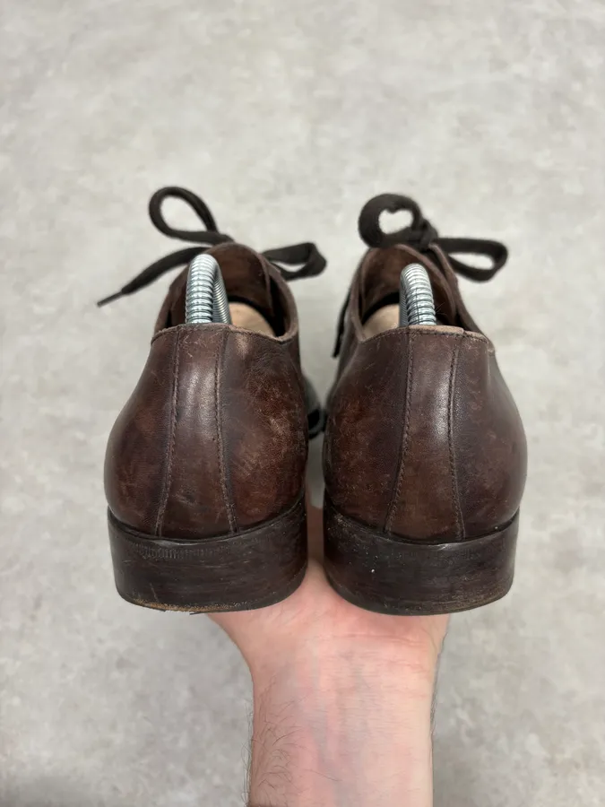 2000s Prada Lace-Up Brown Leather Shoes - Image 7