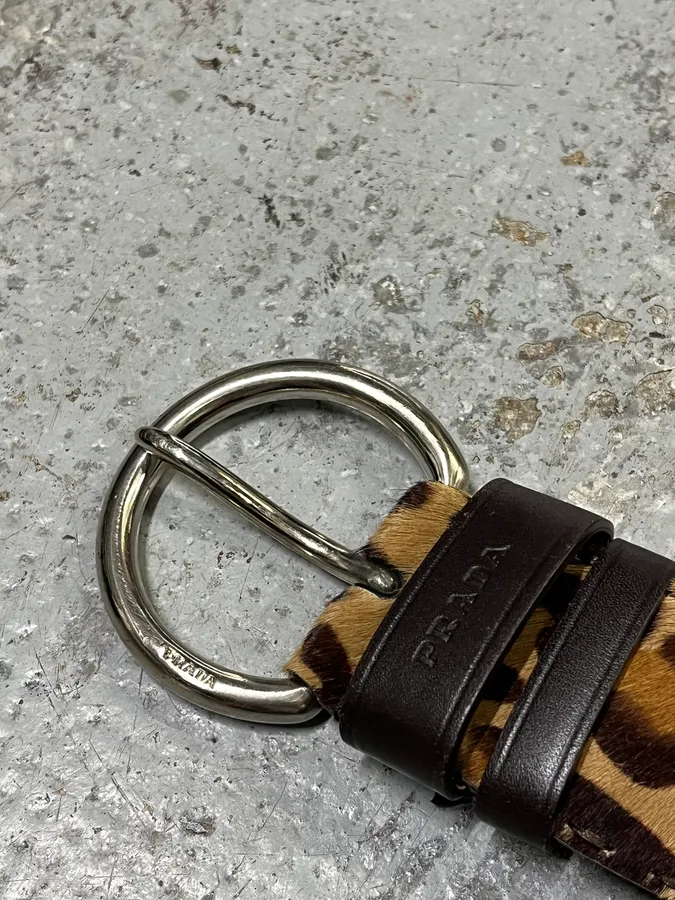2000s Prada Leopard Pony Hair Leather Belt - Image 5