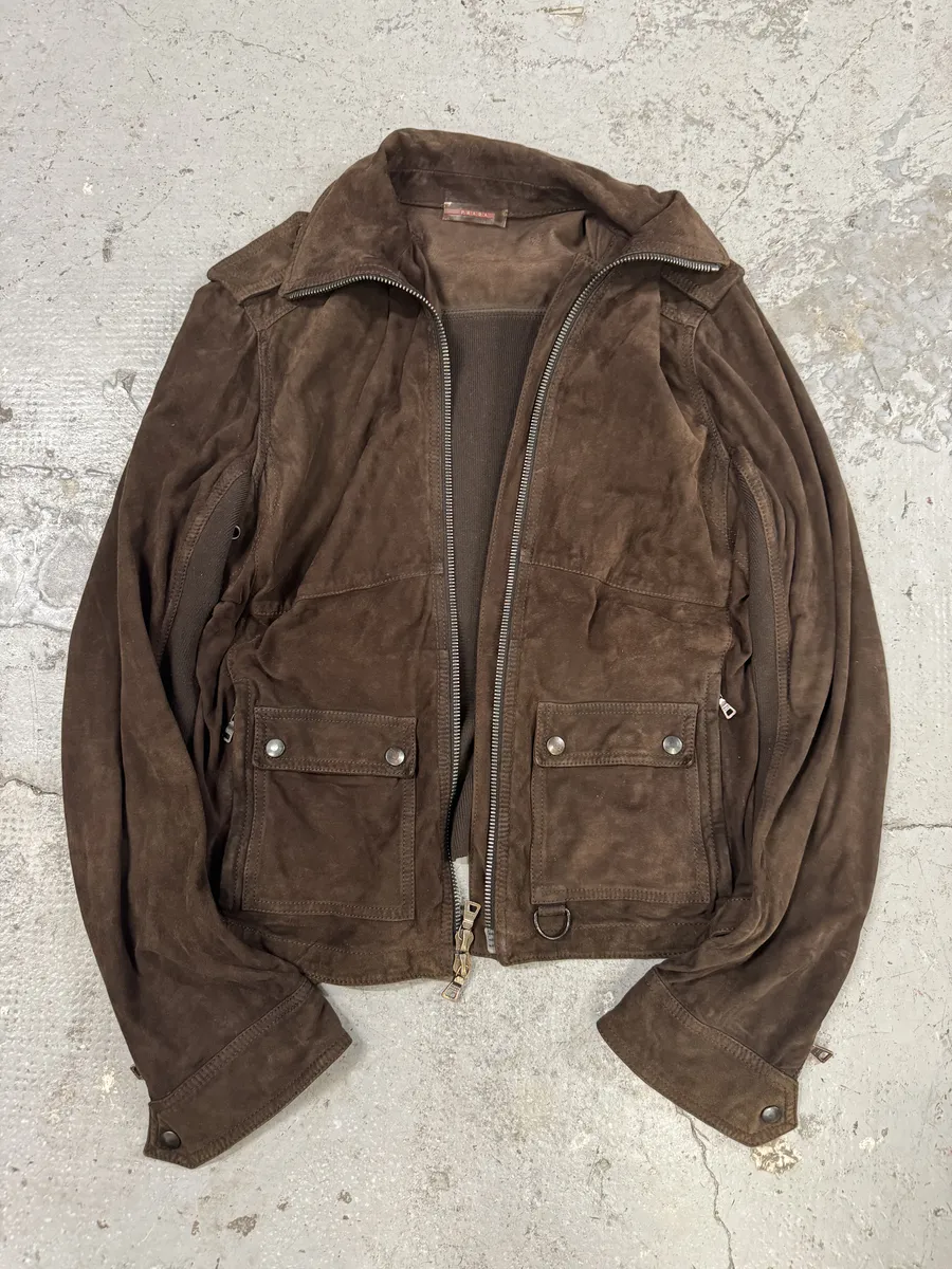 2000s Prada Light Hybrid Suede Brown Leather Jacket - Image 5