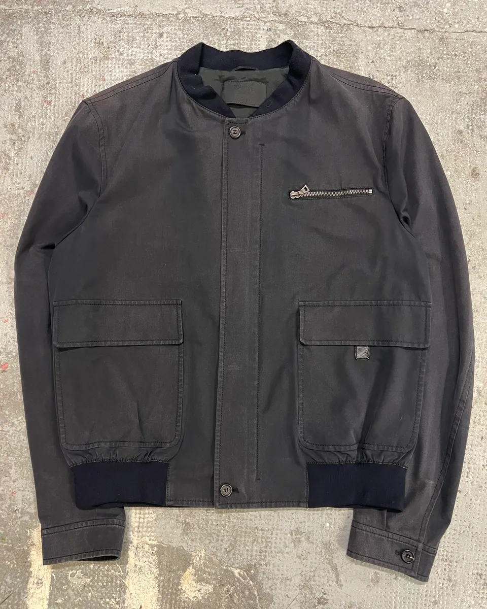 2000s Prada Light Minimalistic Black Navy Buttoned Jacket
