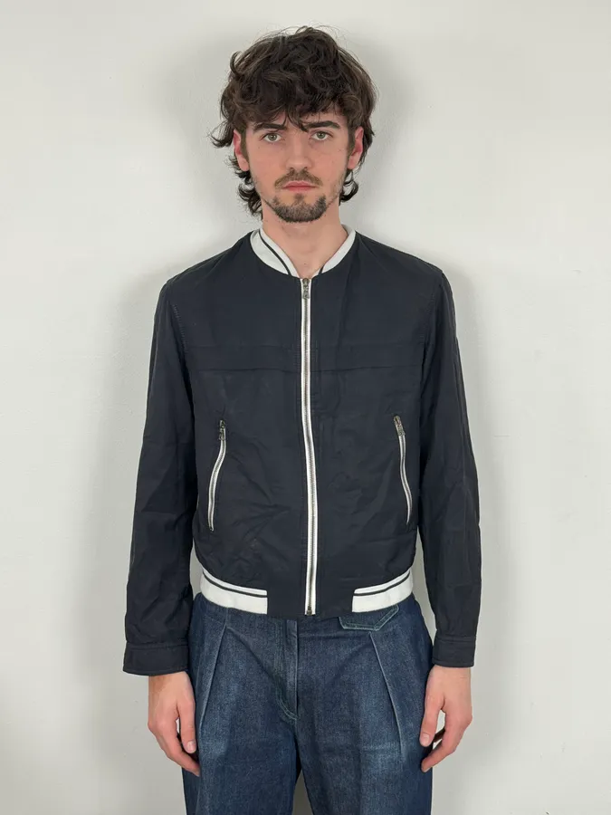 2000s Prada Light Nylon Navy Obscure Bomber Jacket - Image 2