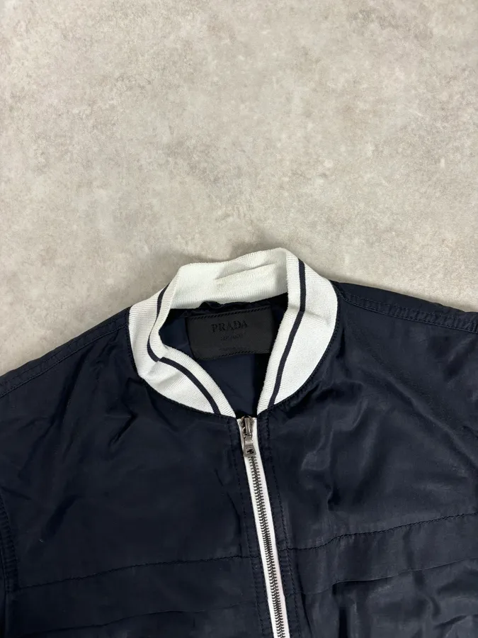 2000s Prada Light Nylon Navy Obscure Bomber Jacket - Image 4