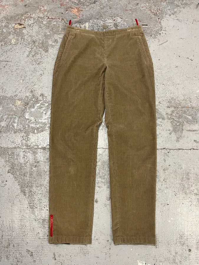 2000s Prada Linea Rossa Beige Corduroy Velvet Pants