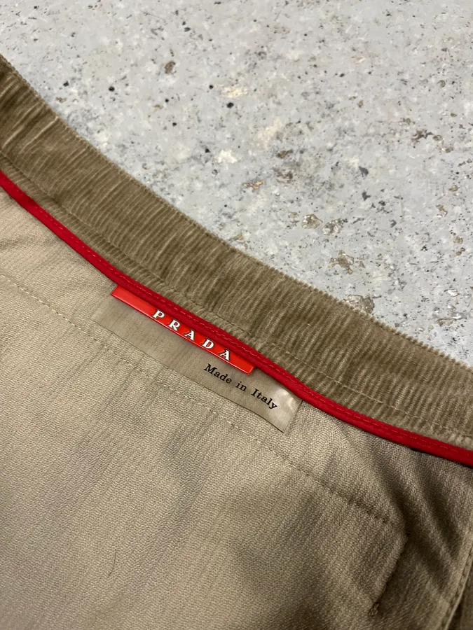 2000s Prada Linea Rossa Beige Corduroy Velvet Pants - Image 10