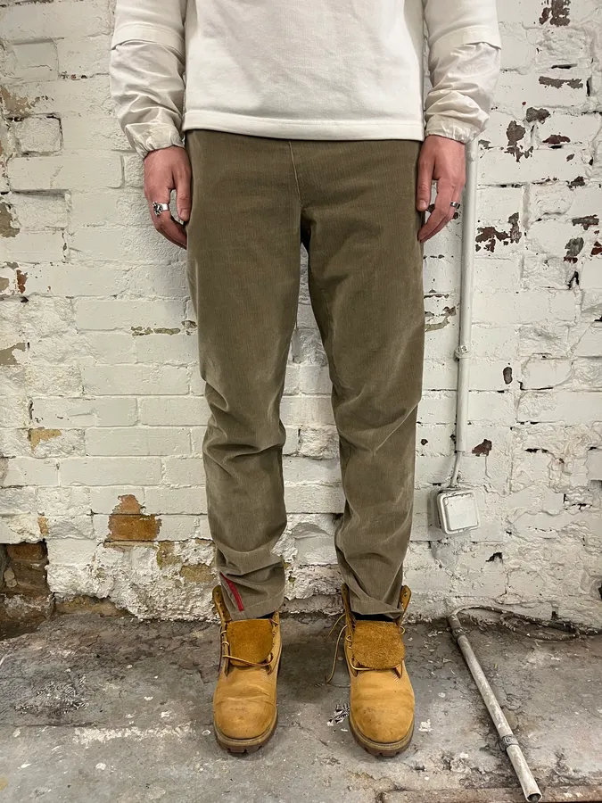 2000s Prada Linea Rossa Beige Corduroy Velvet Pants - Image 2