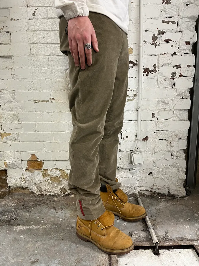 2000s Prada Linea Rossa Beige Corduroy Velvet Pants - Image 4