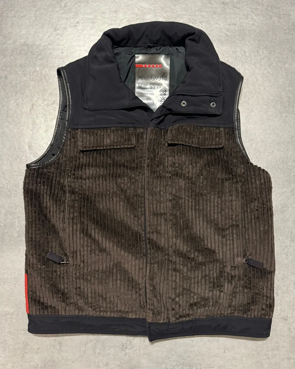 2000s Prada Linea Rossa Black & Brown Velvet-Nylon Vest