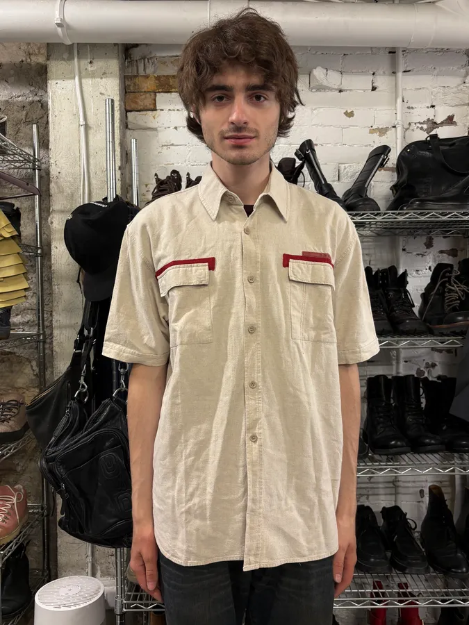 2000s Prada Linea Rossa Creamy Short Sleeves Shirt Button Up - Image 2