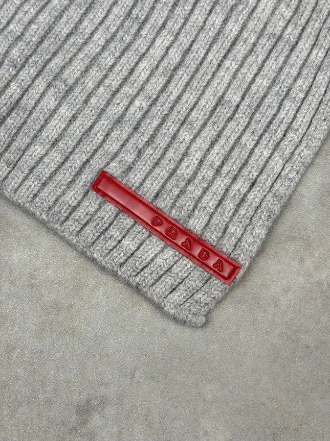 2000s Prada Linea Rossa Grey Wool Minimalist Scarf - Image 3