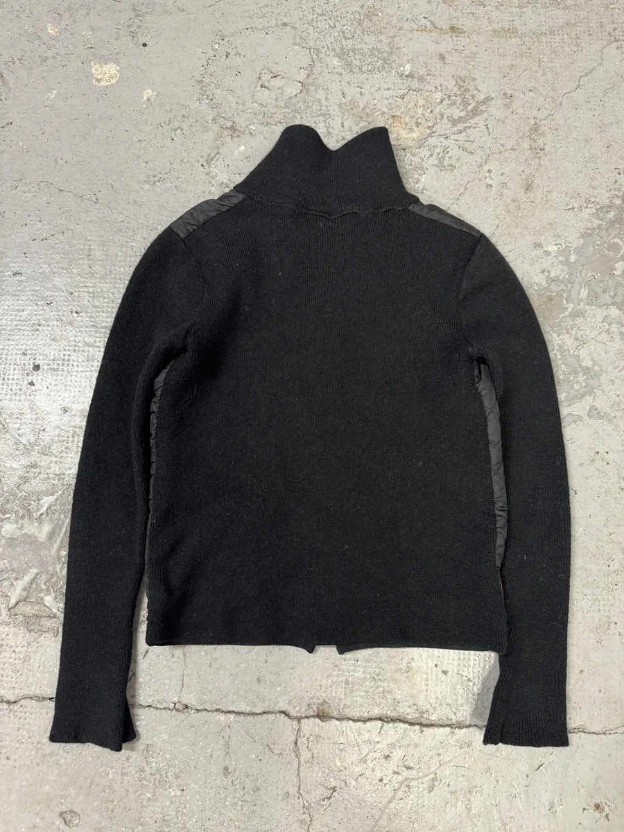 2000s Prada Linea Rossa Hybrid Black Wool Quilted Zip-Up Sweater Jacket - Image 2