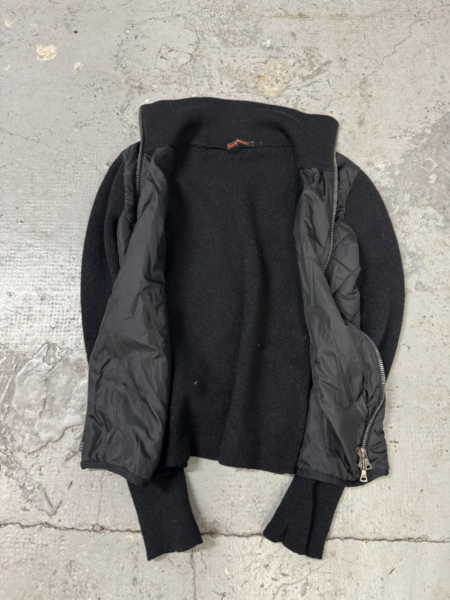 2000s Prada Linea Rossa Hybrid Black Wool Quilted Zip-Up Sweater Jacket - Image 3
