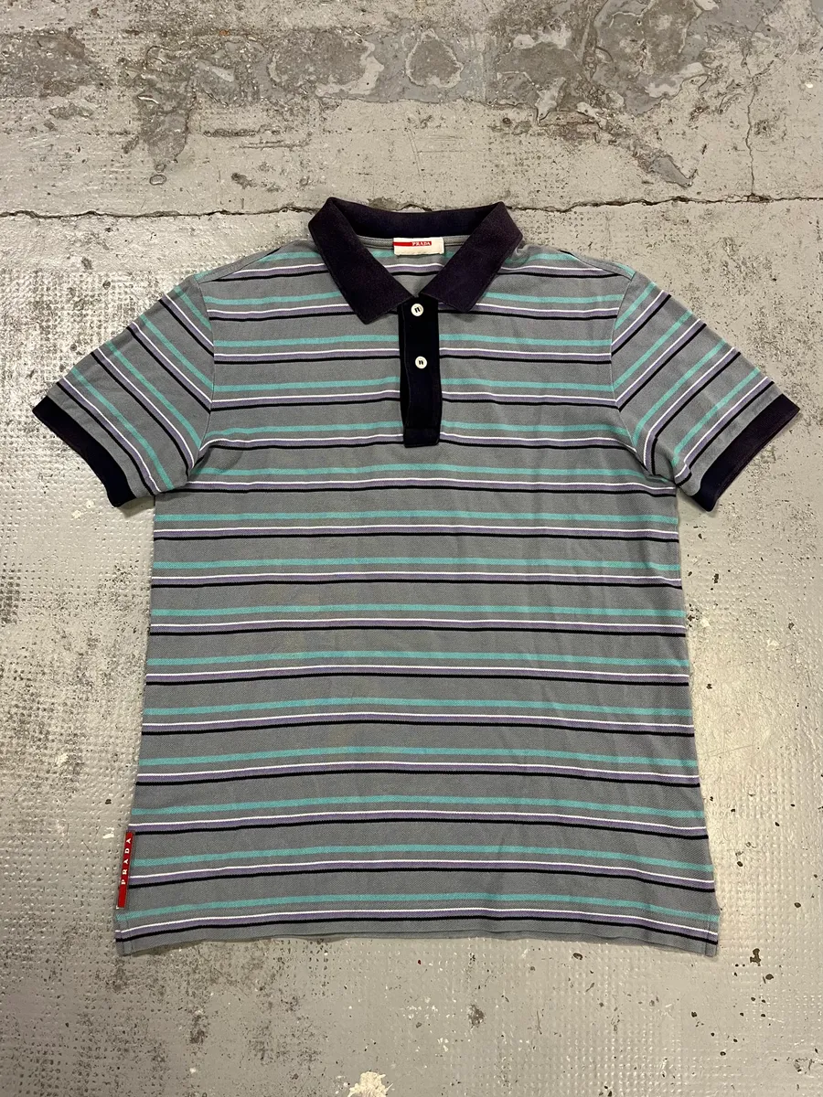 2000s Prada Linea Rossa Multicolor Striped Polo