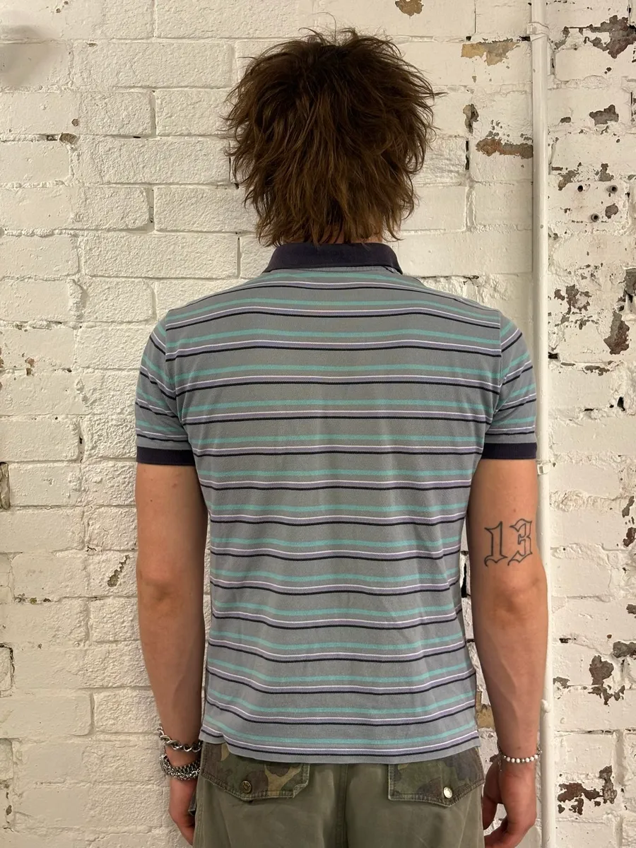 2000s Prada Linea Rossa Multicolor Striped Polo - Image 3