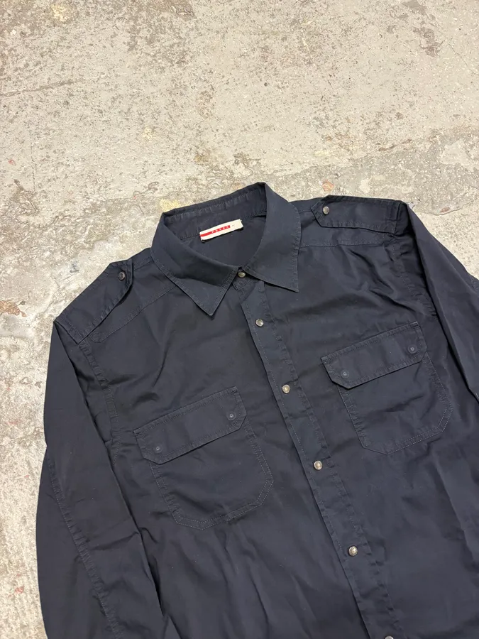 2000s Prada Linea Rossa Navy Italian Shirt - Image 5
