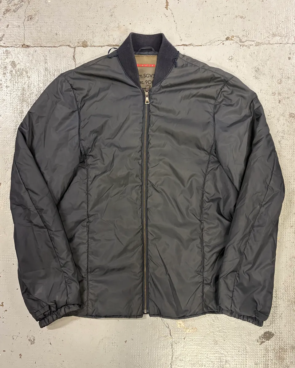 2000s Prada Linea Rossa Navy Nylon Logo Windbreaker Jacket