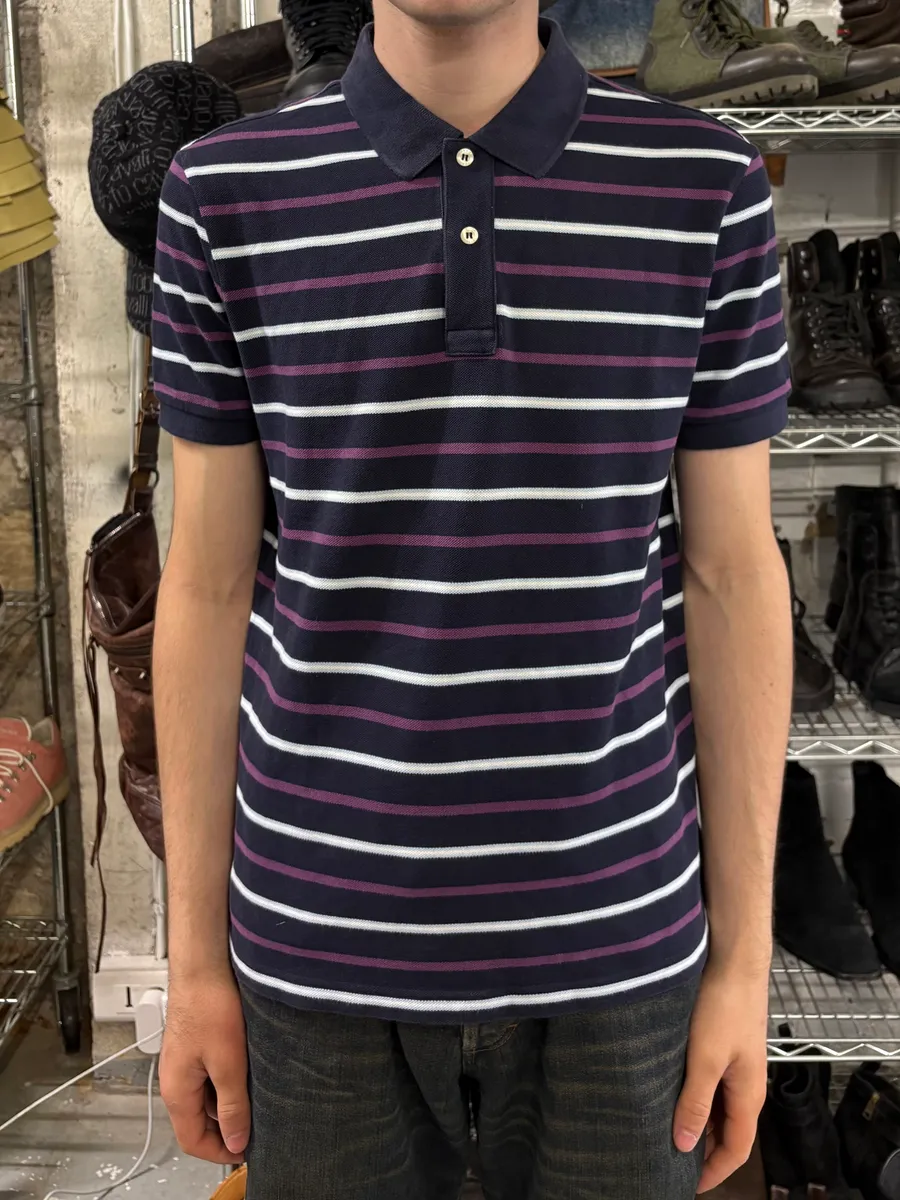 2000s Prada Linea Rossa Navy & Purple Striped Polo Shirt - Image 2