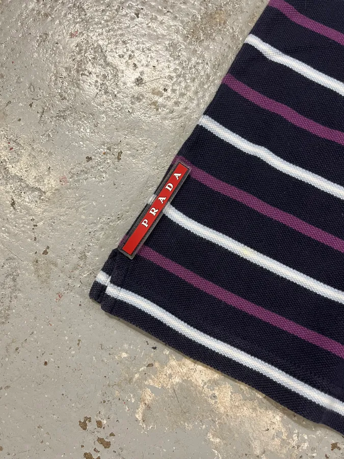2000s Prada Linea Rossa Navy & Purple Striped Polo Shirt - Image 7