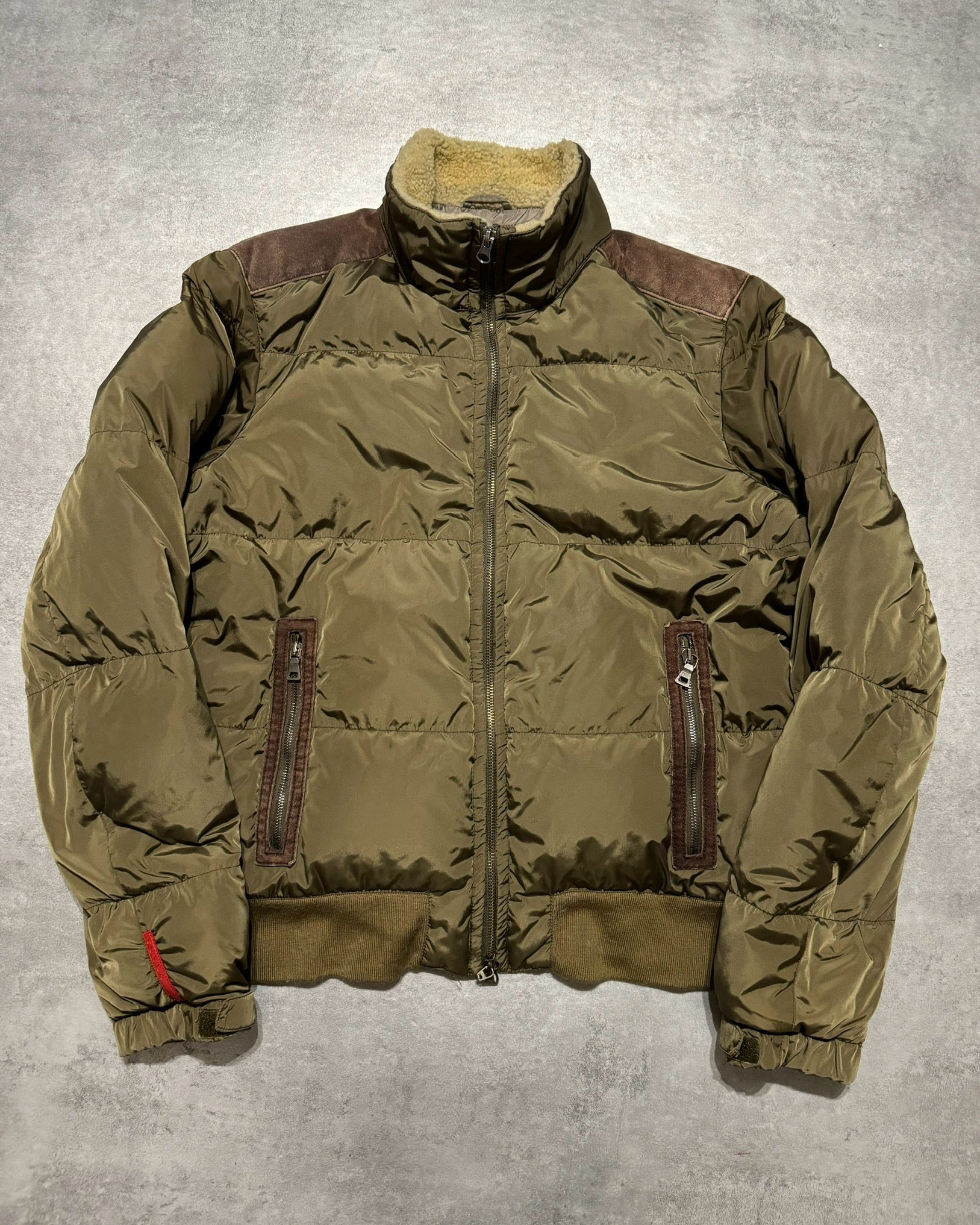 2000s Prada Linea Rossa Olive Puffer Padded Jacket