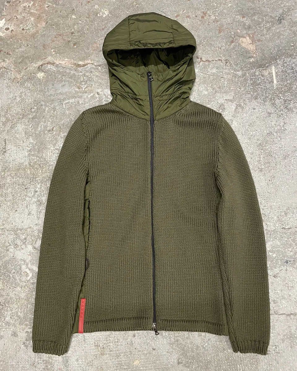 2000s Prada Linea Rossa Tactical Nylon Wool Zip-Up Sweate