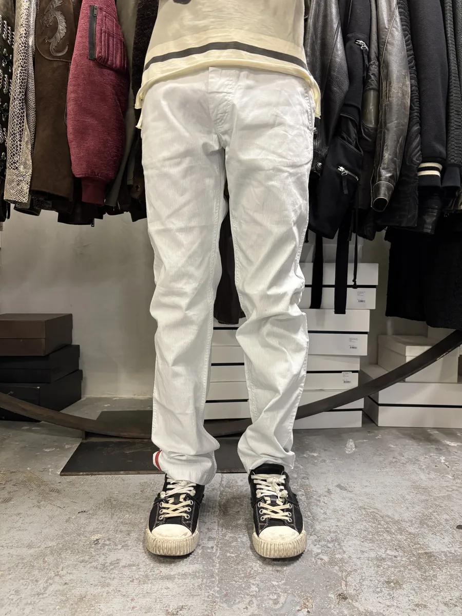 2000s Prada Linea Rossa White Striped Pants - Image 4