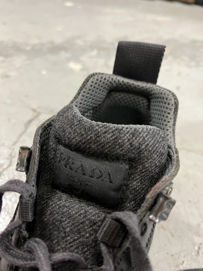2000s Prada Low Grey Tweed Black Leather Vibram Boots - Image 9