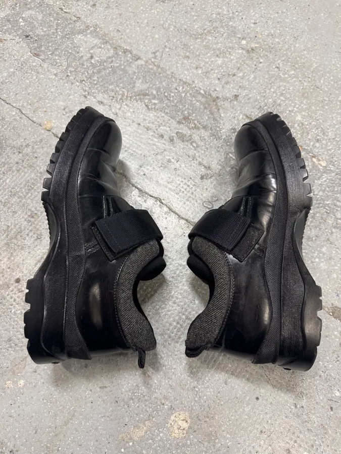 2000s Prada Low Leather Black Strap Boots - Image 2