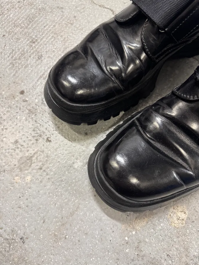 2000s Prada Low Leather Black Strap Boots - Image 5