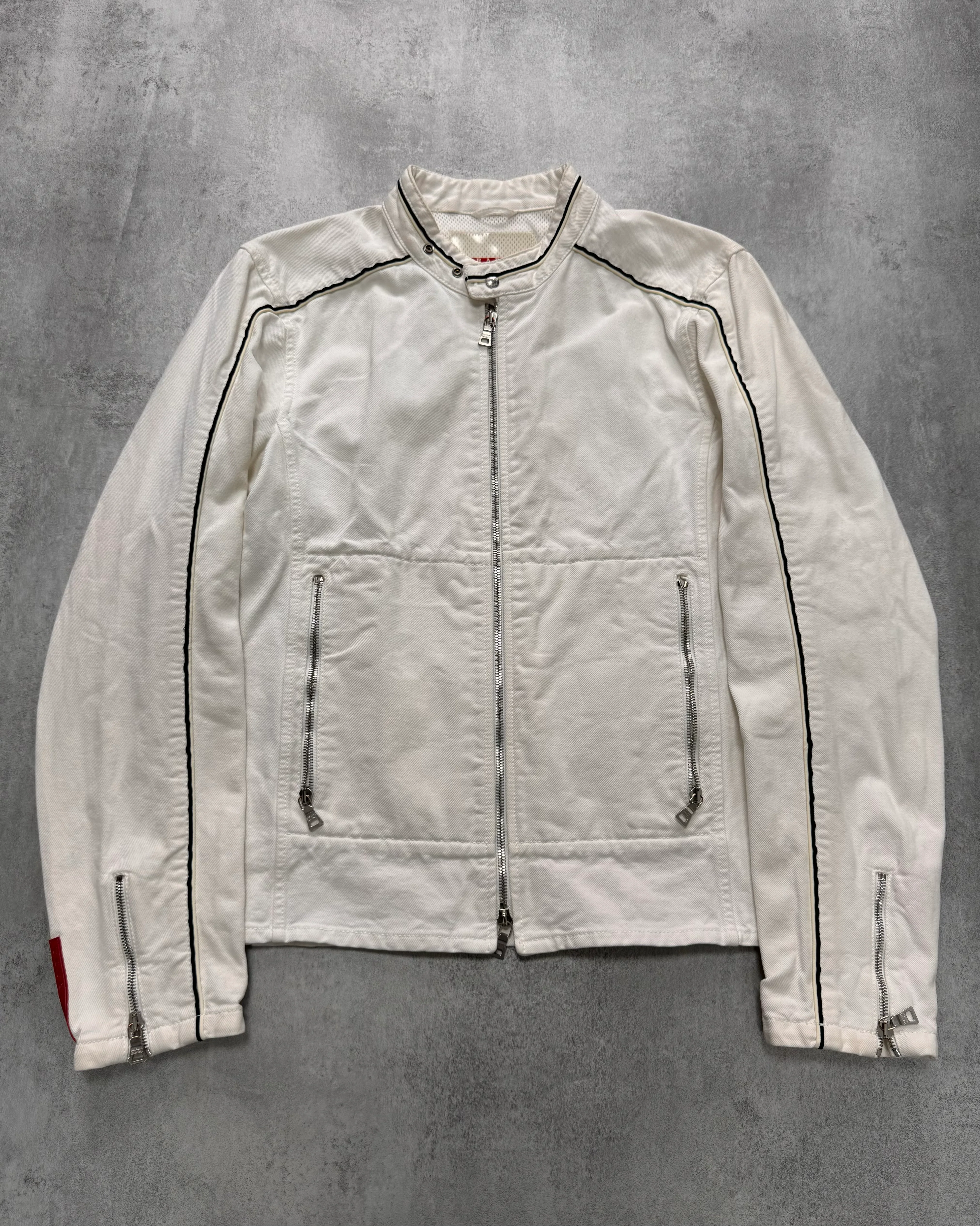 2000s Prada Luna Rossa White Biker Jacket