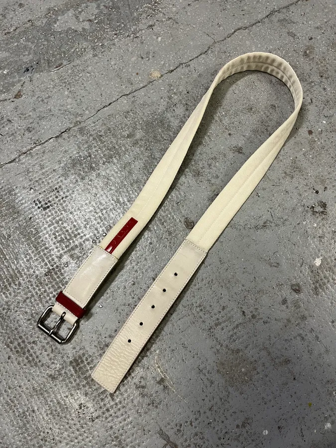 2000s Prada Luna Rossa White Canva Belt - Image 2