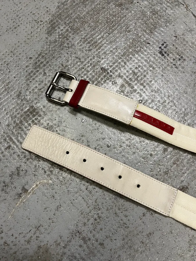 2000s Prada Luna Rossa White Canva Belt - Image 4