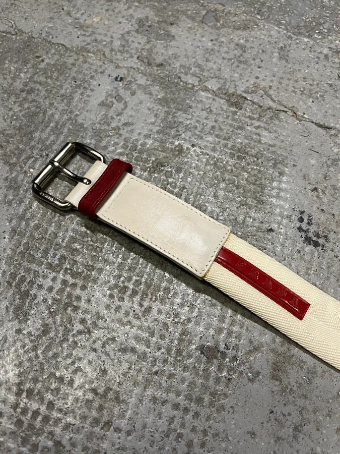 2000s Prada Luna Rossa White Canva Belt - Image 5