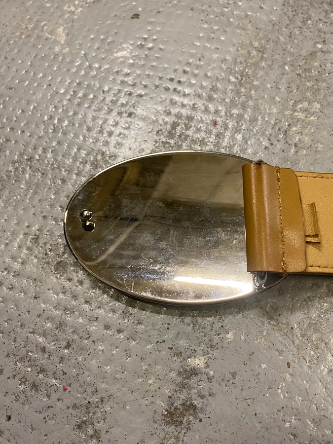 2000s Prada Milano Buckle Yellow Leather Belt - Image 4