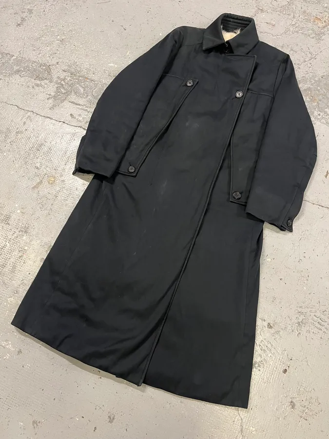 2000s Prada Navy Buttoned Long Trench Coat - Image 5