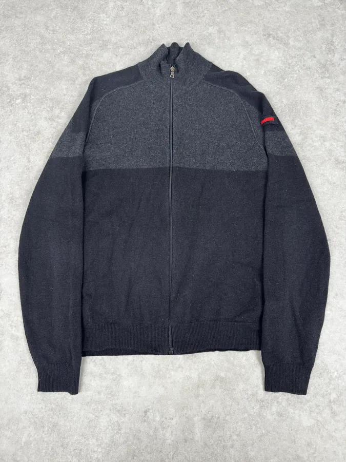 2000s Prada Navy & Grey Cashmere Zip-Up Sweater