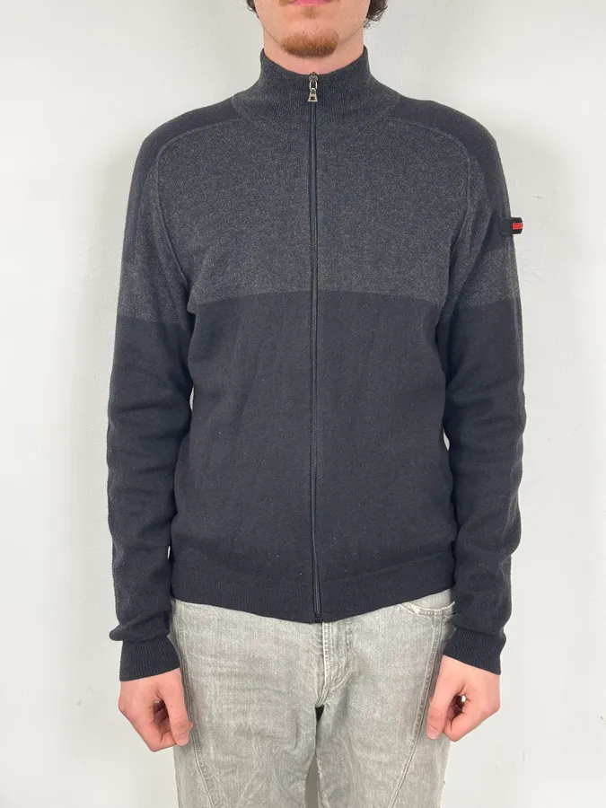 2000s Prada Navy & Grey Cashmere Zip-Up Sweater - Image 2