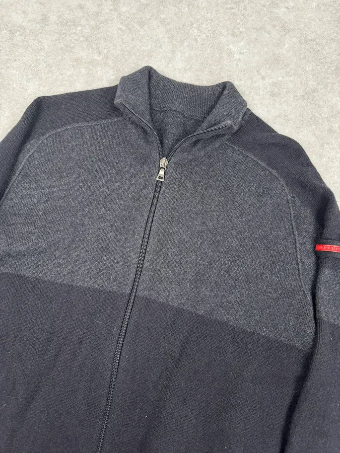 2000s Prada Navy & Grey Cashmere Zip-Up Sweater - Image 6