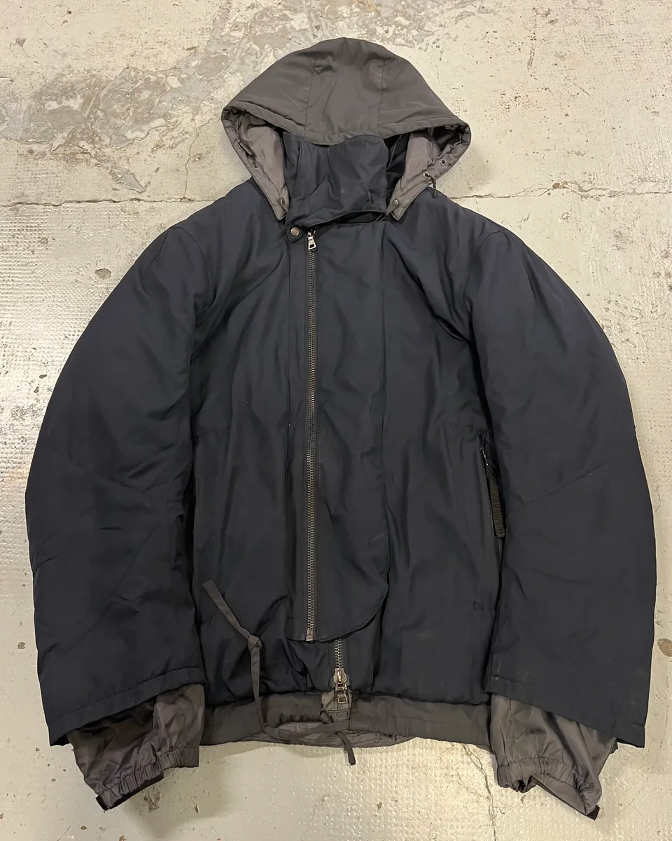 2000s Prada Navy Hooded Nylon Layered Windbreaker Jacket