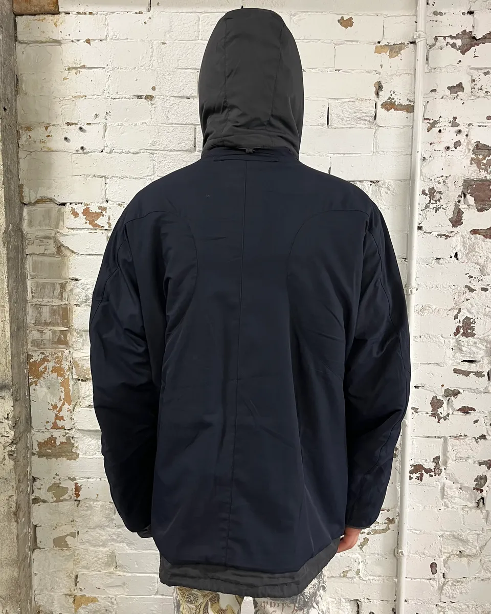 2000s Prada Navy Hooded Nylon Layered Windbreaker Jacket - Image 3