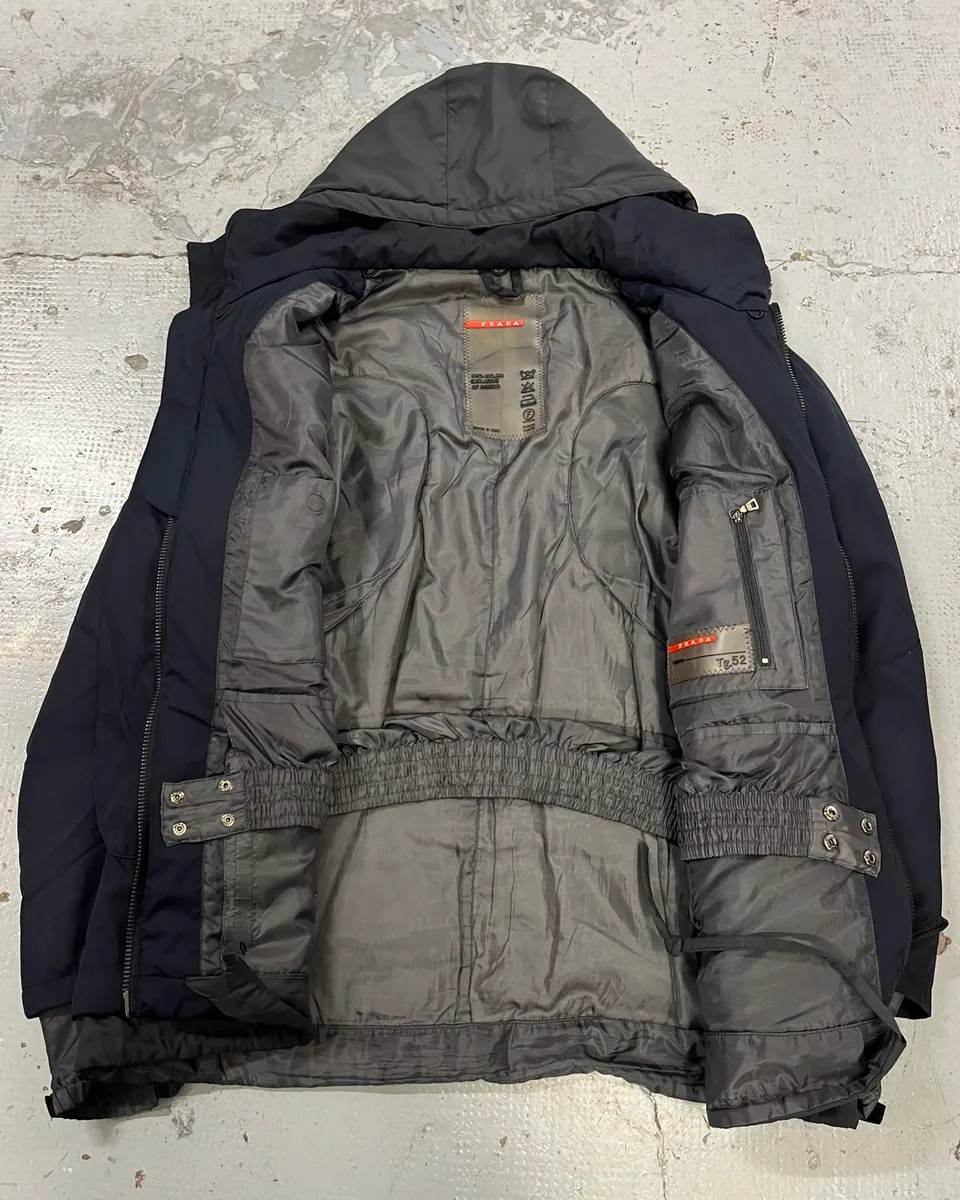 2000s Prada Navy Hooded Nylon Layered Windbreaker Jacket - Image 8