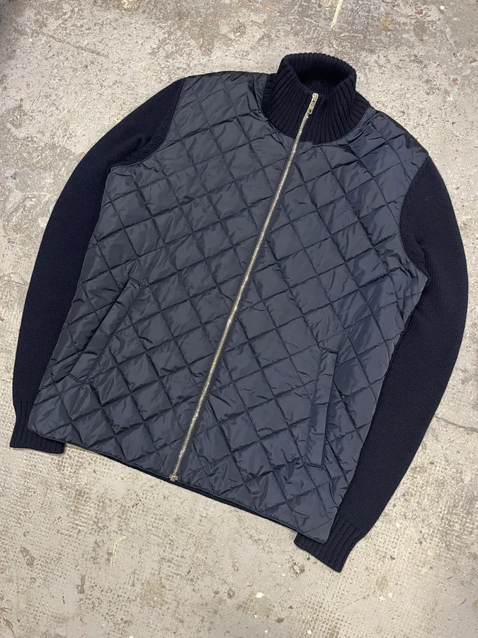 2000s Prada Navy Quilted Zip-up Wool Sweater - Image 4