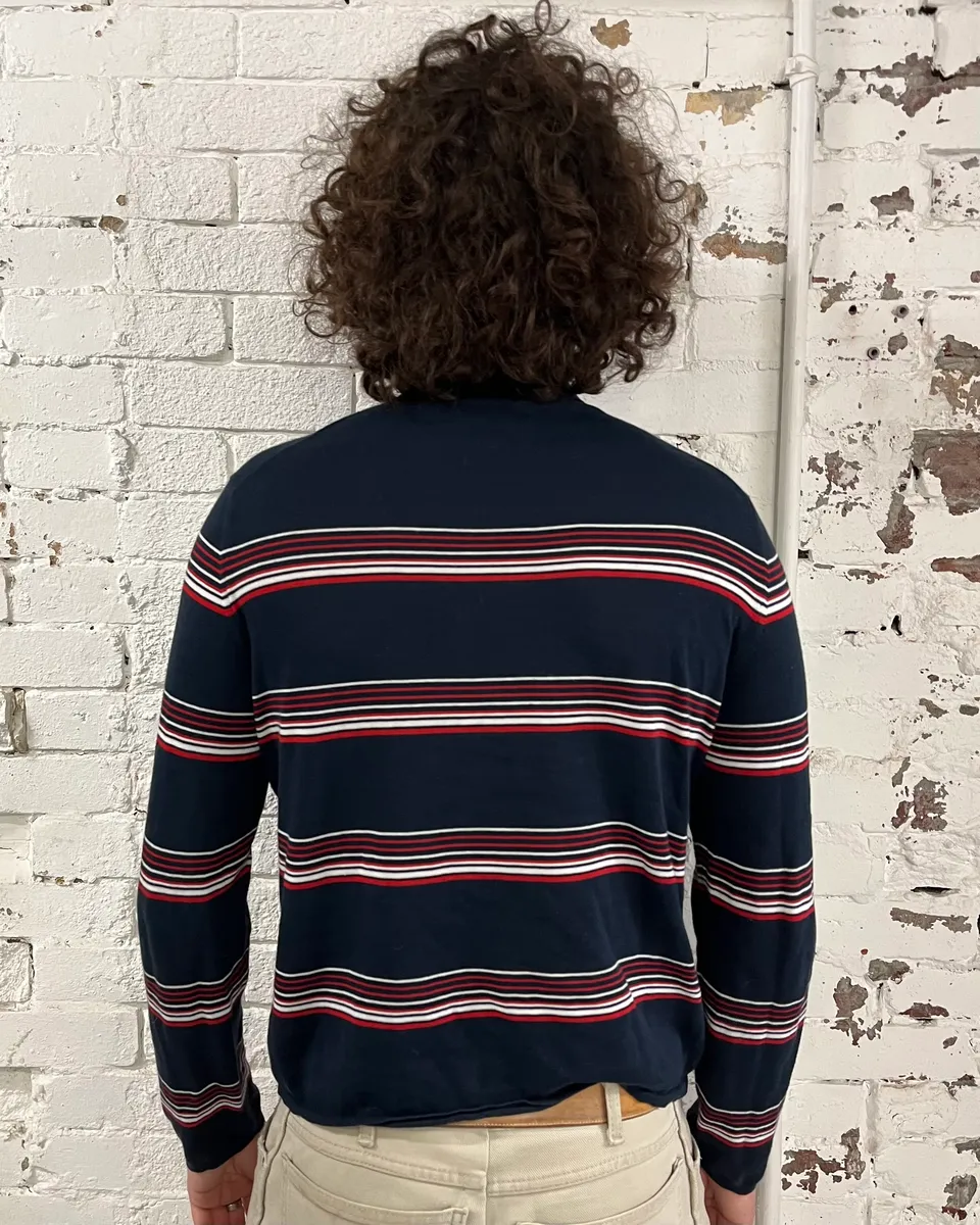 2000s Prada Navy Red & White Striped Polo - Image 3