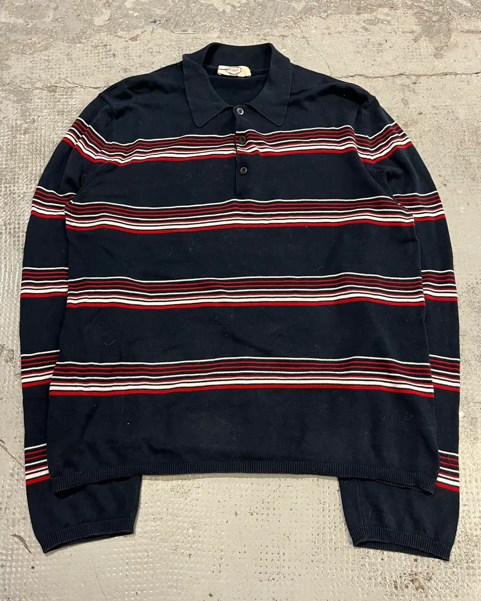 2000s Prada Navy Red & White Striped Polo - Image 4