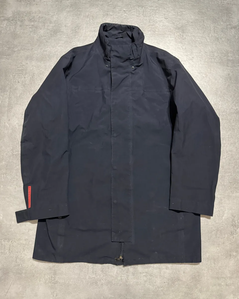 2000s Prada Navy Windbreaker Long Jacket